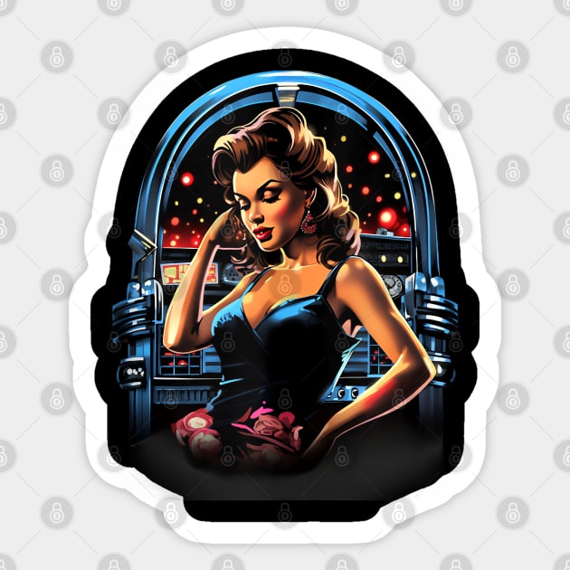 Pinup Girl Jukebox Record Music Player Vintage Jukebox Sticker Teepublic 